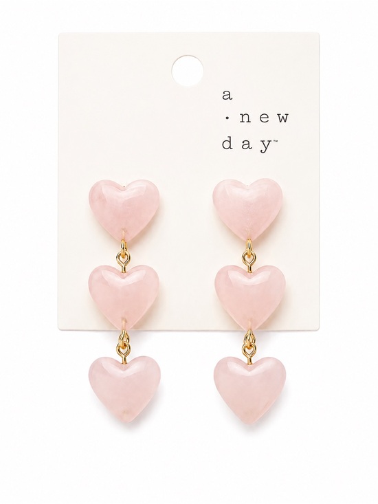 a new day Jewelry - a new day Gold-Tone Pink Triple Heart Drop Earrings